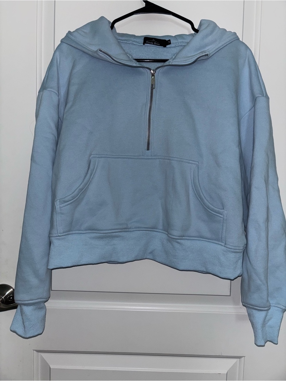 Half-Zip Light Blue Hooded Sweatshirt - Women's Casual Pullover
